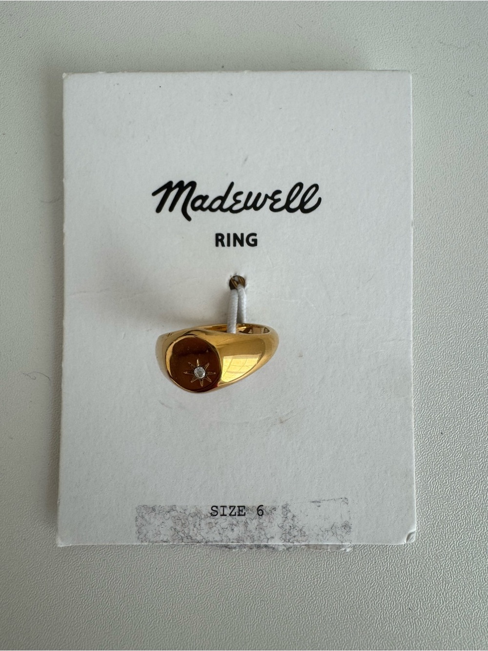 NEW Madewell Polished Gold Starburst Signet Ring with Clear Stone Size 6